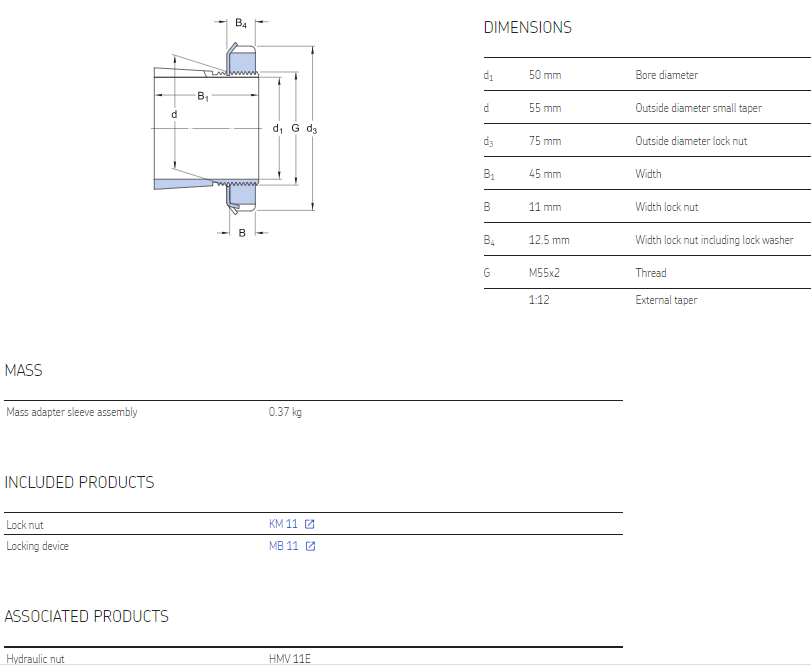 Adapter sleeve H311 datasheet