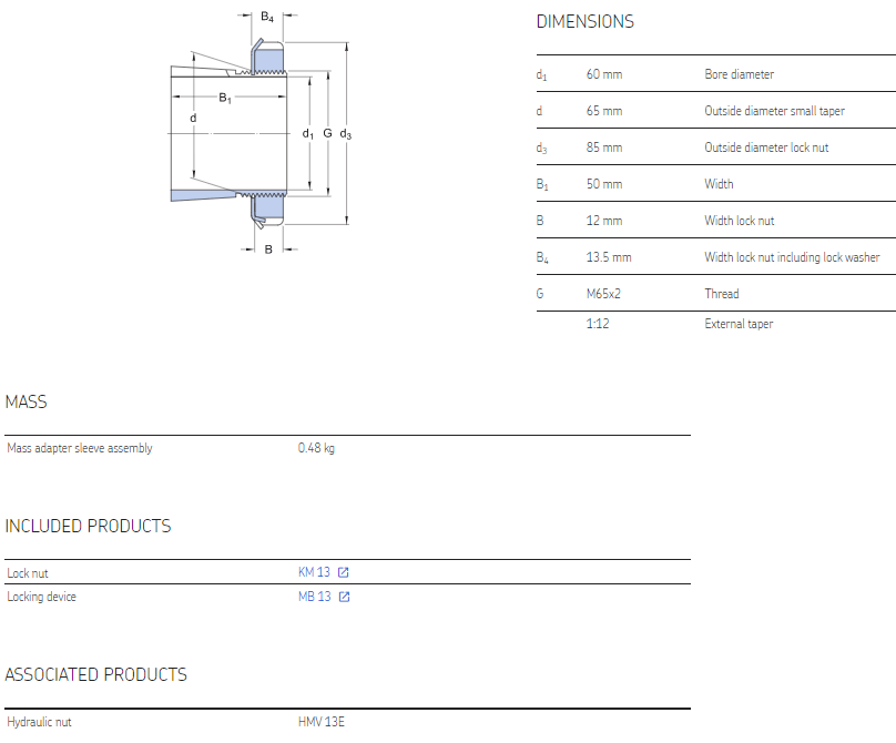 Adapter sleeve H313 datasheet