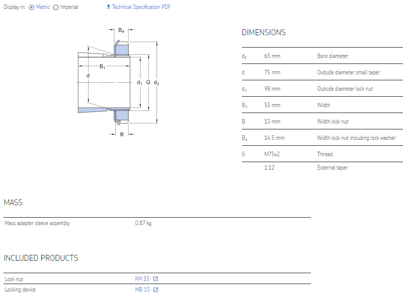 Adapter sleeve H315 datasheet