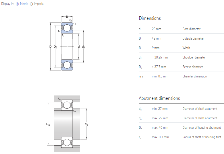 6905ZZ bearing drawing